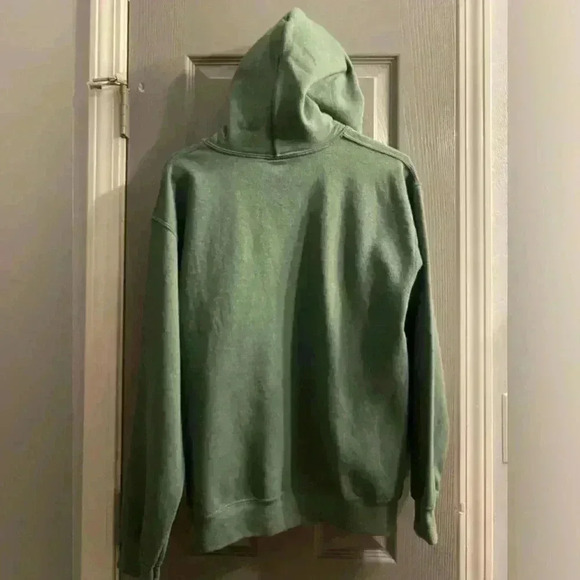 Unisex pullover sweatshirt hoodie with LIVE IN THE MOMENT in green with white - Picture 4 of 7